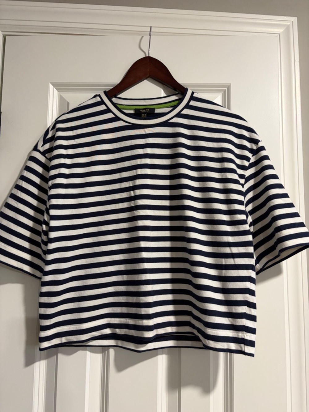 Striped Navy and White Cropped Tee - Women